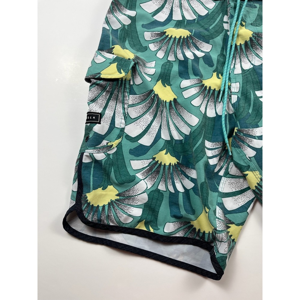 Vissla Mens 32 Board Shorts Upcycled Coconut Stretch Tropical Leaf Print Teal - Picture 5 of 11